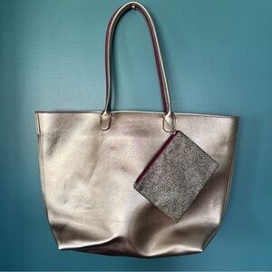 Rose Gold Textured Tote w/ Coin Purse Bath & Body Works 2016 Oversized Tote -NEW